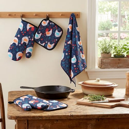 Frienda 6 Pcs Chicken Kitchen Oven Mitts Pot Holders and Dish Towels Set | Fall Thanksgiving Farmhouse Kitchen Decor Rooster Lover Gifts for Women Mom Cooking Baking Accessories - style: Cute Roosters