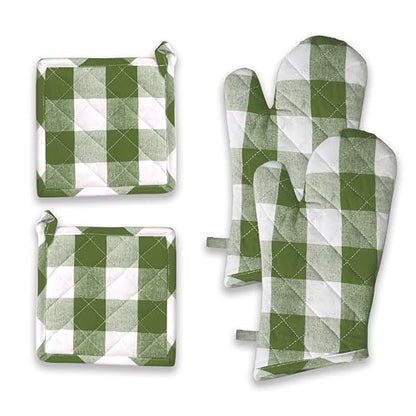 Buffalo Plaid Check Oven Mitts and Pot Holders Set, 100% Cotton, Heat Resistant, 2 Oven Gloves (7x13 Inches) and 2 Hot Pads (8x8 Inches) for Cooking and Baking, Mint Green White - color: Mint Green, Buffalo Plaid