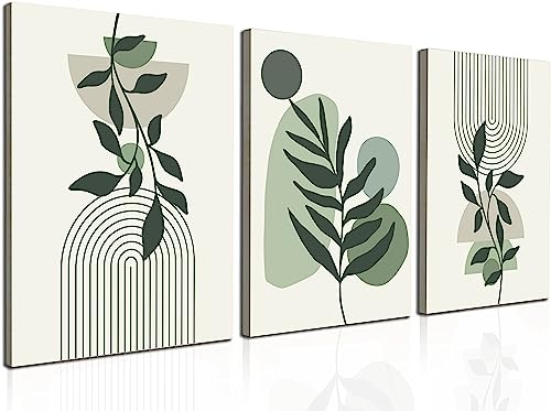 Induslyfe Large Framed Boho Canvas Wall Art Set of 3, Mid Century Modern room Decor, Minimalist Geometric Abstract Boho Bathroom wall art Canvas Prints Ready To Hang Bedroom decor (Sage Green, - color: Sage Green, size: 12"x16"