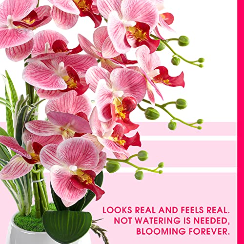 W&W Artificial Orchid Plants and Flowers with Vase, Fake Faux Orchid in Ceramic Pot,19”, Pink - color: Pink 01