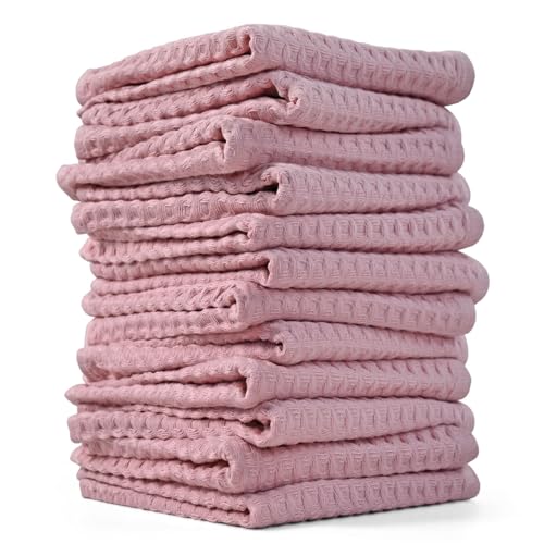 Cleanbear Washcloths 12 Pack, Cotton Wash Cloths for Showering, Pale-Pink | Lightweight and Quick Drying Towels for Bathroom, Large Washcloths Set (13 x 13 Inches) - color: Pale Pink