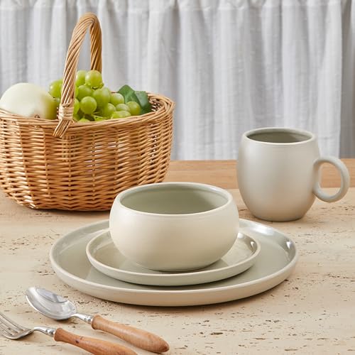 Bico Reactive Glaze Light Grey 7 inch Salad Plates Set, Set of 4, Microwave and Dishwasher Safe, for Salad, Appetizer, Side Dishes, Tapas