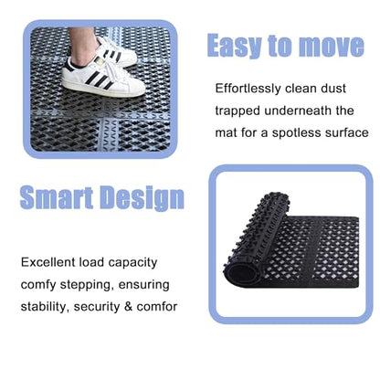 Interlocking Rubber Floor Mats 21”x21” 8 Pack - Open Grid Drainage Tiles, Non-Slip for Deck, Patio, Pool, Garage & Wet Areas - size: 21"x21" Interlocking Mats 8Pcs