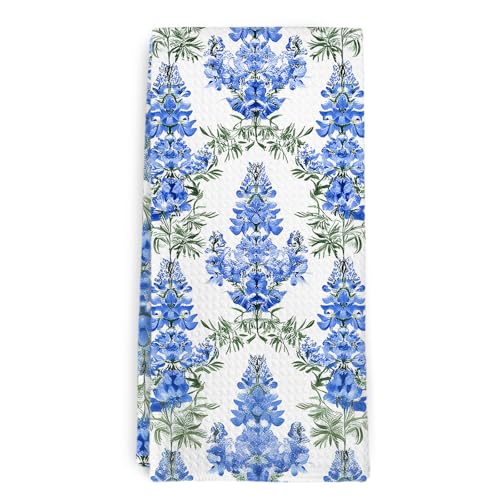 July Birth Month Floral Kitchen Towel and Dish Towel, Mom Birthday Gifts, Larkspur Blue Flower Decor Hand Towels, Farmhouse Decorative Hand Dish Tea Towels for Kitchen Bathroom, 16x24 in - color: Larkspur Blue Flower