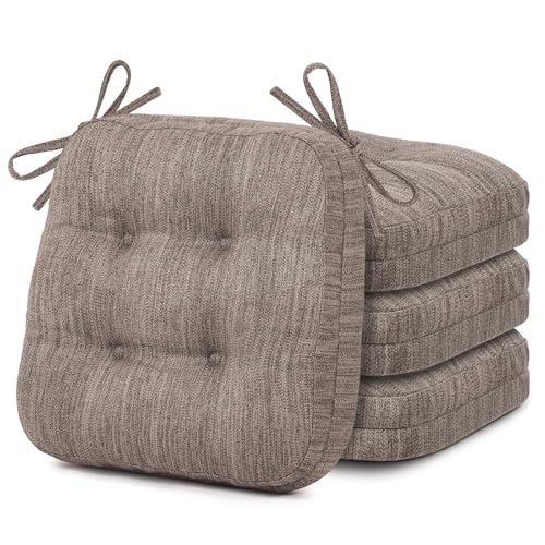 Shinnwa Kitchen Chair Cushions Set of 4, Dual-Layer Memory Foam Dining Chair Cushions, Patented Design Seat Pads with Ties, 16.5 x 16.5 x 3.5in, 4 Pack, Light Brown - color: Light Brown, size: 4 Count (Pack of 1)