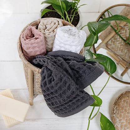 Waffle Washcloths Set, 100% Turkish Cotton (White) - color: White, size: Washcloths Set (4 Pieces)
