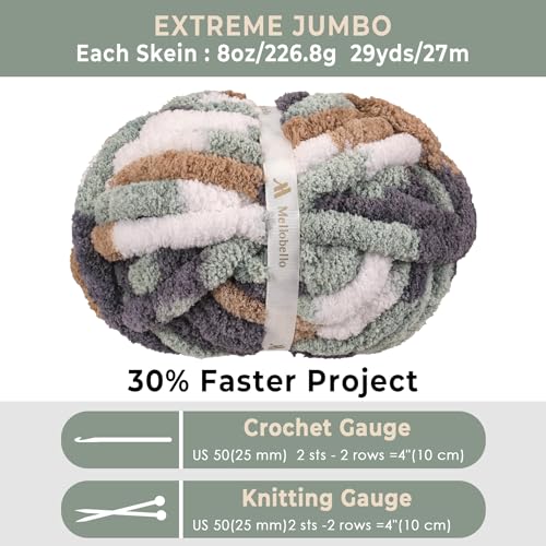 Jumbo Chunky Yarn for Hand Knitting - Super Thick Chenille Chunky Yarn for Crocheting - Extra Soft Bulky Fluffy Blanket Big Yarns 8 Jumbo Pack (27yds,8 oz Each Skein) - color: Stone Moss