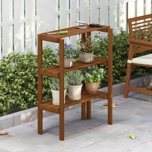 Furinno TIOMAN Plant Shelf, 3-Tier Plant Stand, Display Shelf, for Multiple Plants, Plants Pot, Easy Toolless Assembly, Patio, Balcony, Garden, Natural