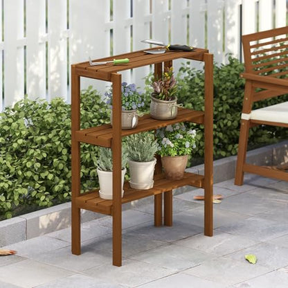 Furinno TIOMAN Plant Shelf, 3-Tier Plant Stand, Display Shelf, for Multiple Plants, Plants Pot, Easy Toolless Assembly, Patio, Balcony, Garden, Natural