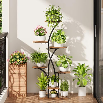 MJOMKN 47" Corner Plant Stand Indoor with Grow Lights, 7 Tiered | Metal Flower Display Holder, Flower-Shaped Plant Rack, For Multiple Plants, For Living Room, Patio