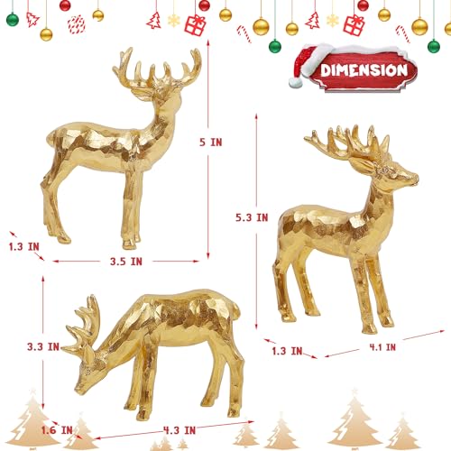 Lulu Home 3 PCS Christmas Tabletop Decorations, Resin Reindeer Peer | Golden Reindeer Figurines, Diverse Postures, Xmas Holiday Winter Centerpieces Ornaments for Mantel Shelf Sill Decor - style: 3 Peers