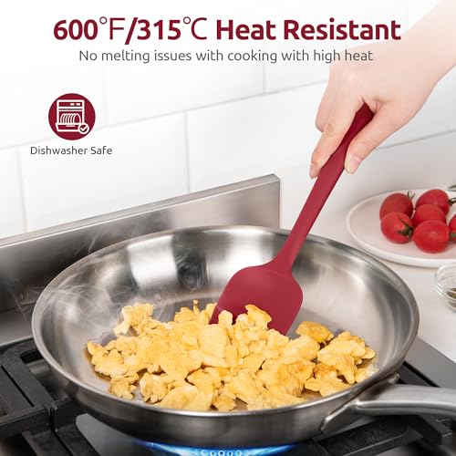 U-Taste 9+12 inch 600ºF Heat Resistant Silicone Kitchen Tong Set of 2 and 600ºF Heat Resistat Silicone Flexible Baking Spoon Spatula & Cooking Scoop Spoonula (Red)