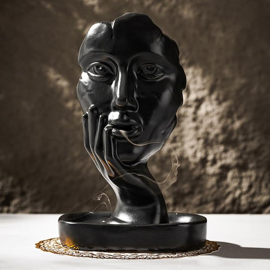 Black Woman Face Backflow Incense Burner Holder for Sticks Cones | Smoke Head Waterfall Incense Cones Holder,Back Flow Hand Stick Holder,Female Statue,Art Figurine,Home Decoration,Ornaments - color: Black Women Face Statue