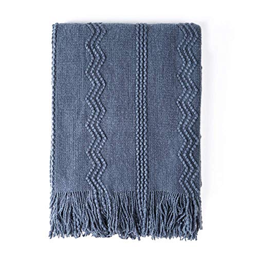 BOURINA Navy Throw Blanket 60x80 Inch Boho Knitted Soft Throw Sofa Blanket | Knitted Throw Blanket 60x80 Inches, Soft Lightweight Boho Weave Throw Decorative Couch Blanket for Living Room Bedroom Chair - color: Navy, size: 60"x80"