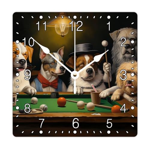 10 Inch Wall Clock Dog Mom Dad Funny Dog Playing Billiards Large Wall Clocks Battery Operated Silent Farmhouse Decor for Office Home Decor Wedding Birthday Housewarming Gift - color: Style-2, size: 10x10 in