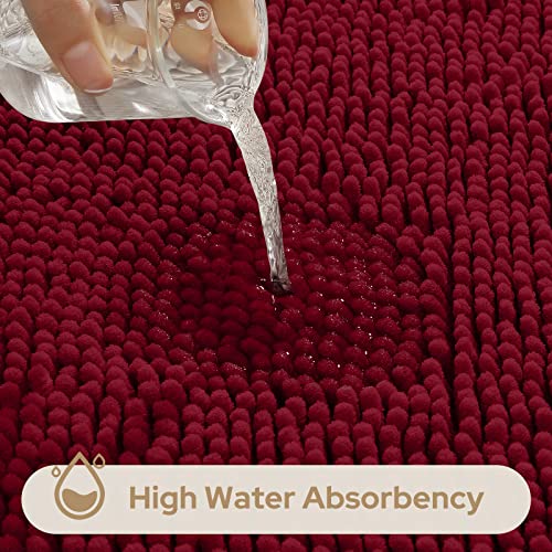 HOMEIDEAS 3 Pieces Bathroom Rugs, Ultra Soft Non Slip Absorbent Chenille Toilet Bath Mat Set (Burgundy) - color: Red-burgundy, size: 17"x24"+20"x32"+U Shape 20"x24"
