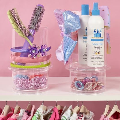 STORi Bella Stackable Clear Plastic Hair Accessory Organizer Set | Round Headband and Hairbrush Holder Stacks on The Storage Containers with Tray Lid | Made in USA - style: Headband Holder w/ Compartment