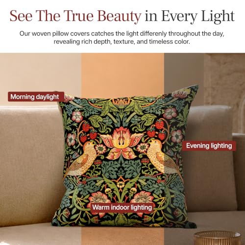 William Morris Strawberry Thief A Black Tapestry Throw Pillow Cover 18 x 18 - color: Black Strawberry Thief I