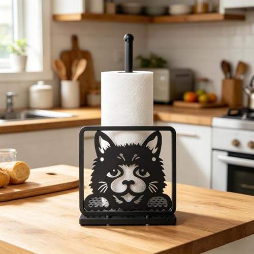 Paper Towel Holders Countertop - Paper Towel Holder Standing - Animal Paper Towel Holder Decorative Paper Towel Holders - Metal Paper Towel Holder Square Base (Cat) - color: Cat(matte Black)