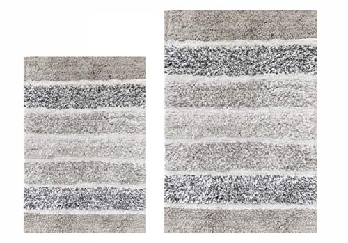 Set of 2 Quilted Bath Rug 21x32/17x24 Inch - Light Grey | Non Slip Cotton Bathrug Mat for Bathroom, Washable Absorbent Coastal Rugs - color: Light Grey, size: 21x32 & 17x24 Inches (Set of 2)