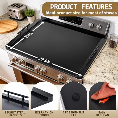 Noodle Board Stove Cover and Over the Stove Spice Rack Combo Set | Expands Countertop Space, Stove Top Cover Used as Serving Tray, Sink Cover, Spice Shelf with 4 Hooks, Farmhouse Decor, Black - color: Set - Black
