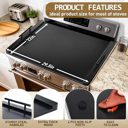 Noodle Board Stove Cover and Over the Stove Spice Rack Combo Set | Expands Countertop Space, Stove Top Cover Used as Serving Tray, Sink Cover, Spice Shelf with 4 Hooks, Farmhouse Decor, Black - color: Set - Black