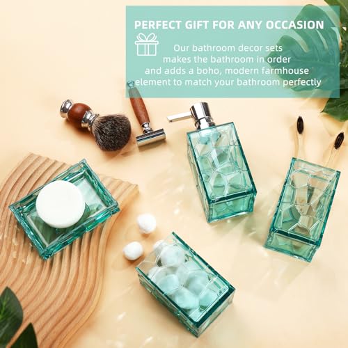 GAHEFY Teal Blue Beach Bathroom Accessories Set with Toothbrush Holder, Soap Dispenser, Tumbler, Soap Dish, Turquoise Bathroom Decor,Acrylic (Teal-4pcs) - style: Teal-4pcs
