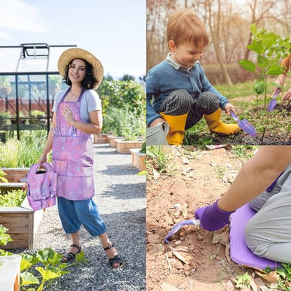 Purple Garden Tools Set 10 Pieces, Gardening Gifts for Women | Aluminum Alloy Steel Hand Tool Kit w/Non-Slip Ergonomic Handle, Floral Print Garden Supplies Organizer Handbag, Gardening Set - color: purple