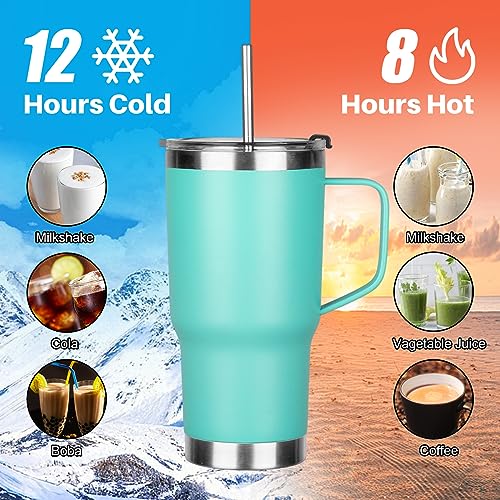 20 oz Tumbler with Handle, Stainless Steel Insulated Tumbler with Lid and Straw, Double Wall Vacuum Coffee Mug Tumbler, Insulated Coffee Thermal Cup for Cold and Hot (Mint Green) - color: Mint Green, size: 20 Ounces