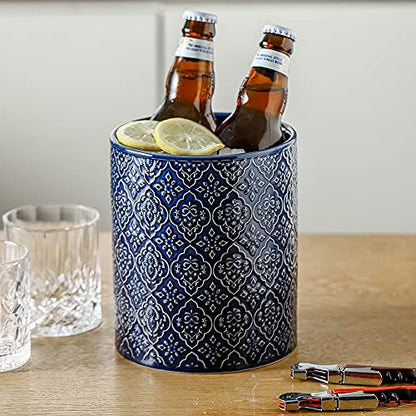 KOOV Kitchen Utensil Holder, Large Utensil Holders for Countertop, 6 x 7 Inches Ceramic Utensil Crock, Deep and Stable, Cooking Utensil Holder, Embossed Pattern (BLue) - color: BLue