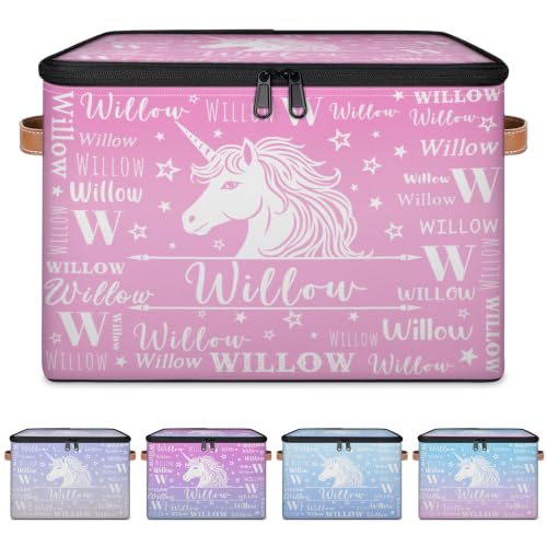 Personalize Unicorn Memory Box for Kid Girl, Gradient Storage Bin | Custom Name Keepsake Organizer Sturdy Lightweight Foldable Storage Basket with Handle Lid Large Capacity (1 Unit) - color: Option 16