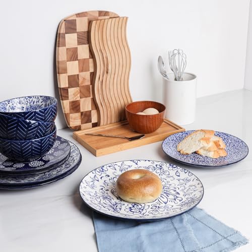 Selamica Ceramic Dinner Plates set of 4, 10.5 Inch Ceramic Plates for Kitchen, Large Serving Plates for Pasta Salad Steak, Microwave Dishwasher Safe, Blue - size: 10.5 Inch