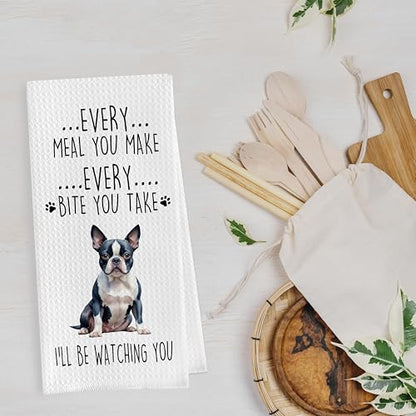 Boston Terrier Dish Towels Set - Decorative Waffle Weave Kitchen Hand Tea Towels, Funny Gift (1624 Inches, Set of 2) - color: Boston Terrier