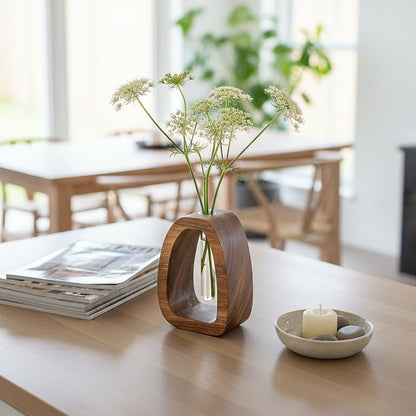 Solid Wood Frame Glass Test Tube Vase Desk Hydroponic Plant, Enhances Home and Office Environment, Small Size (Small) - size: Small Single Tube