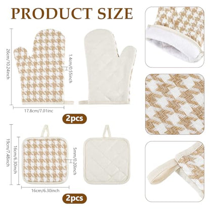 4PCS Oven Mitts and Pot Holders Sets Heat Resistant Oven Mitts with Pothholder Thick Kitchen Oven Gloves and Pot Holders Pads for Cooking Baking - 2 Kitchen Mittens are for The Right Hand