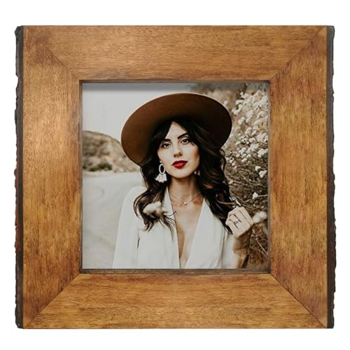 IKEREE 4x4 Rustic Picture Frames with Natural Bark Edges, Brown Wood Photo Frame for Tabletop or Wall Mounting Display - size: 4x4 inch