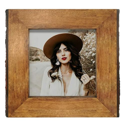 IKEREE 4x4 Rustic Picture Frames with Natural Bark Edges, Brown Wood Photo Frame for Tabletop or Wall Mounting Display - size: 4x4 inch