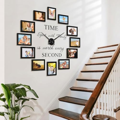 Family Picture Frames Collage Wall Decor - 4x6 Collage Picture Frames Photo Frame for Wall Picture Frame DIY Black Large Clocks for Living Room Decor