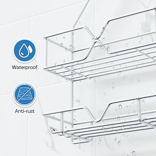 TreeLen Rustproof Shower Caddy, Hanging, Stainless Steel, 4 Hooks, 2 Shelves, Non-Slip - color: Silver