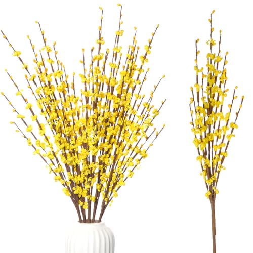 5Pcs 29.5" Yellow Artificial Jasmine Flowers Stem for Vase DIY Wreath Decor | Faux Jasmine Flower Bouquet Long Stems Tall Vase Filler Pussy Willow Branches Spring Home Wedding Table Centerpieces Decor - color: Yellow, size: 5pcs-29.5''