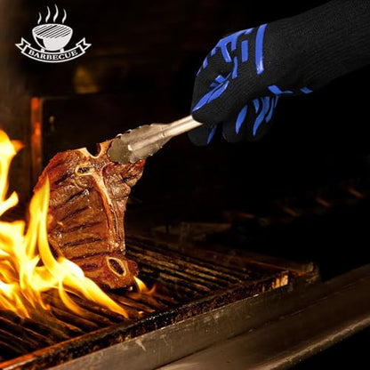 BBQ Grill Gloves 1472°F Heat Resistant, XL Long Non-Slip Oven Mitts for Baking, Kitchen, Campfire, Smoker and Outdoor Cooking, EN407 Certified, Washable, Blue - color: Blue Bbq Gloves