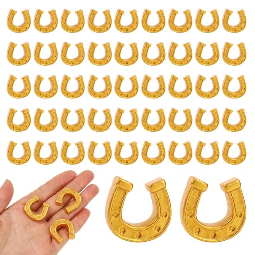 JUNEBRUSHS 50 Pcs Gold Mini Resin Horseshoe Ornamentsfor Party, DIY Crafts | Premium Sturdy Resin Material,Lucky Classic Horseshoe Symbol,Multi-Themed Party Decor,Ideal Themed Holiday Gift - style: Horseshoe Style