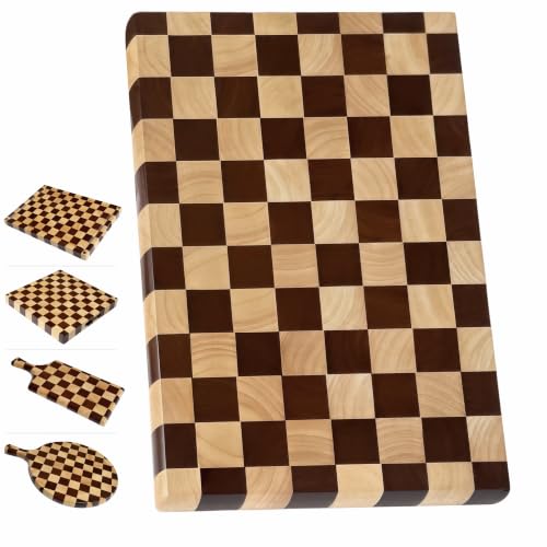 Checkered Cutting Board for Kitchen, 16"L x 11"W x 1"Th – Wooden Chopping, Cheese & Charcuterie Board in Acacia Wood, Butcher Block Serving Tray for Meat, Fruit, Bread & Vegetables | 16" x 11" x 1" Thick | Acacia & Rubber Wood | Cheese & Charcuterie Board