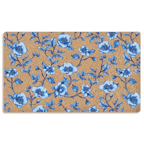 Mingnei Chinoiserie Floral Coco Coir Doormat Door Mat for Home House Entrance, Blue Chinoiserie Flower Botanical Floor Mats for Outdoor Outside Entryway 30x17 Welcome Mat - color: Chinoiserie-3