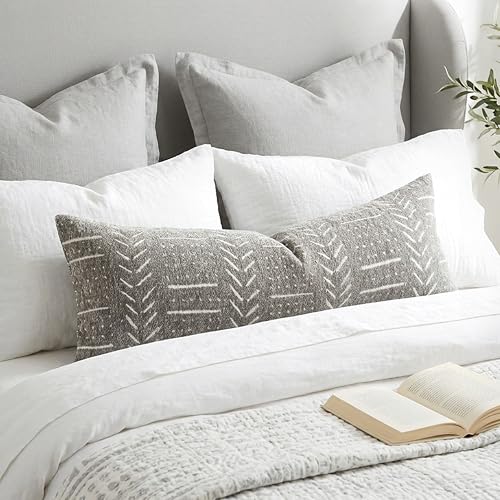 Decorative Long Lumbar Pillow Cover 14x36 for Bed, Light Gray Soft Woven Chenille Accent Pillow Cover for Bedroom Couch Sofa, Textured Farmhouse Boho Cushion Cover - color: Light Gray, size: 36" x 14" (Pack of 1)