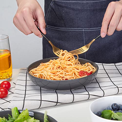 Pasta Bowls Set of 6, Large Salad Bowls Soup Bowl Ceramic Bowls for Kitchen, Microwave Dishwasher Safe, 22oz Bowl Plates (Dark Gray) - color: Dark Gray