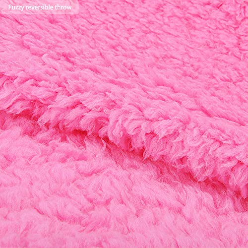 Catalonia Pink Sherpa Throw Blanket, Fuzzy Snuggly Blanket for Camping Traveling Couch Bed, Super Soft, Light Weight, Reversible, All Season Use, 50x60 inches - color: Pink