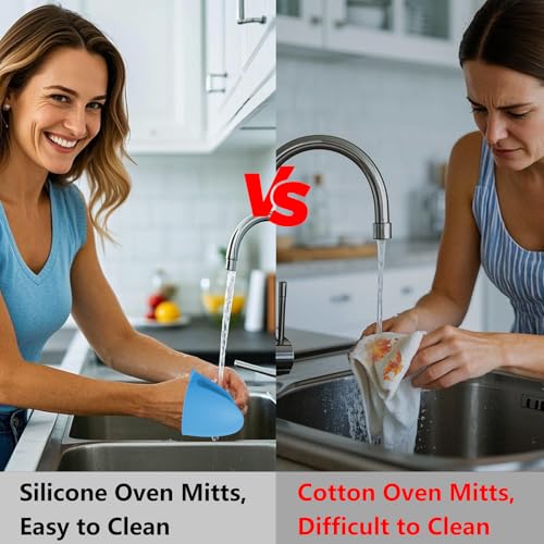 3 Pairs Oven Mitts Silicone Pot Holders Set Heat Resistant for Kitchen - Mini Silicone Oven Gloves Small Mittens Short Grips for Cooking & Baking, Blue - color: Blue