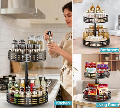 2 Tier Lazy Susan Organizer - 360° Rotating Spice Rack | Adjustable Industrial Spinning Spice Holder, Versatile Countertop Organizer for Cabinet, Pantry, Kitchen, Bathroom and Vanity - size: 2 Tier