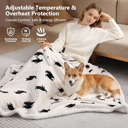 Heated Blanket Twin Electric Blanket Cute Penguin Print 62"x84" for Winter - color: Penguin Print, size: Twin 62" x 84"